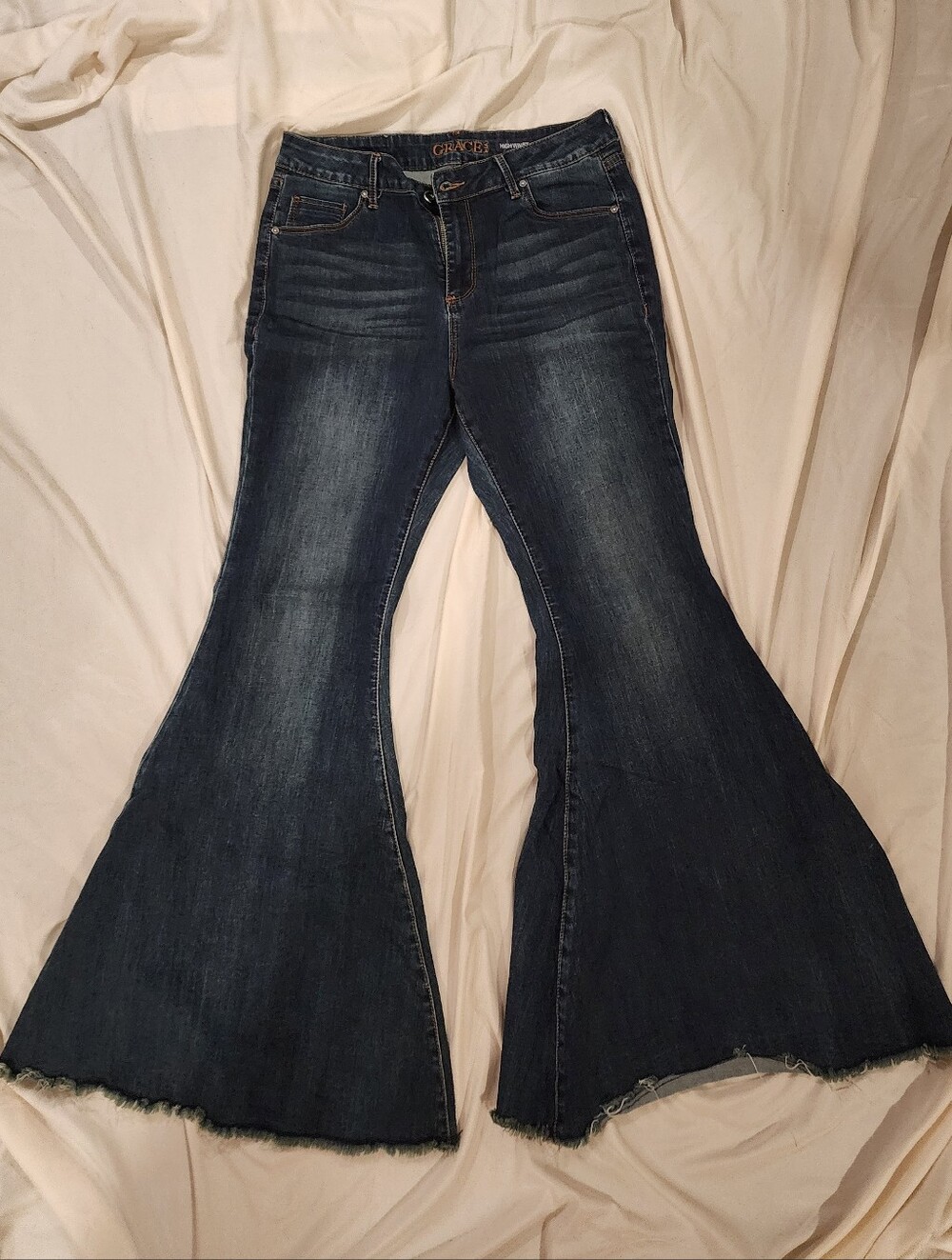 Grace In LA Dark Indigo Flare Jeans - Women's High-Rise Flared Denim